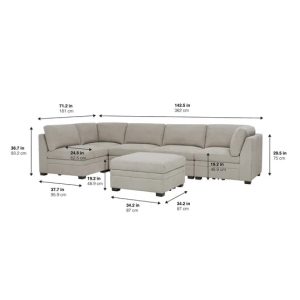 Alternative view of Thomasville Tisdale Modular Sectional 6-piece Taupe with Storage Ottoman